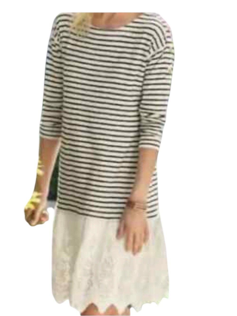 Soft Surroundings Nautical Stripe Lace Hem Midi Dress Small